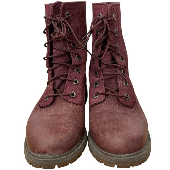 Timberland Combat Boots Size 8 Red Maroon Lace Up Leather Military Burgundy Fall - Picture 6 of 10